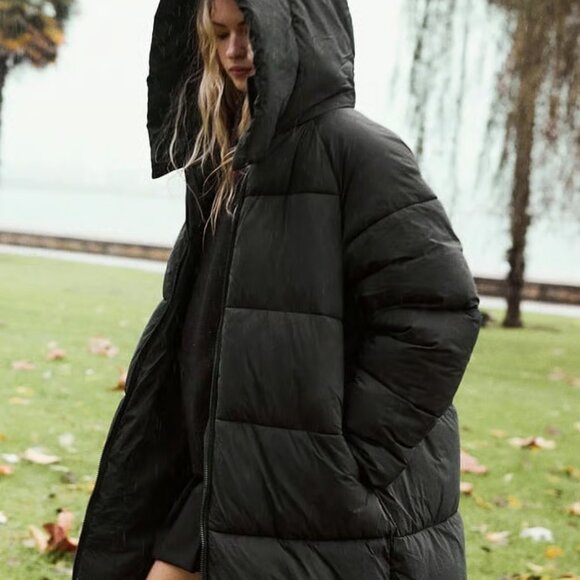 ZARA LONG ANORAK WATER AND WIND PROTECTION PUFFER Black NWT - Picture 3 of 7